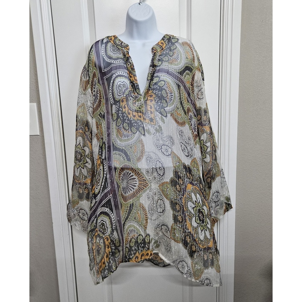 CITRON SANTA MONICA 100% SILK SHEER BLOUSE sz XL